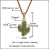 Hangende kettingen hiphop solide cactus voor heren cz bling iced out woestijn planten goud sier gedraaide touwketen vrouwen hiphop sieraden dro otasm