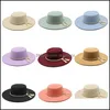 Cappelli a tesa larga The Flattop Feltro di lana Fedora Big Bowler Ladies Jazz Cap Fashion Elegant Women Formal Party 3447 Q2 Drop Delivery Acce Dhklc