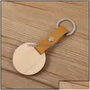 Key ringen sieraden natuurlijke houten schijf sleutelhanger groothandel gepersonaliseerde aangepaste letters blanco pu lederen o houten schijf hanger drop dhlwh