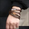 Link Kette Frauen Mtilayer Leder Wrap Armband Imitation Perle Handgemachte Armband Perlen Manschette Armreif Mit Magnetische Schnalle Schmuck F Dhwke