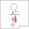 Anneaux clés bijoux Lotus Tassel chaînes Anneau 7 Chakra Reiki Healing Yoga Perles de pierre naturelle Fleur Pendre Keychain Assories Gift Ch dhuws