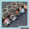 Bagues clés Bijoux Pierre naturelle brute Pierre précieuse Bague Quartz Améthyste Oeil de Tigre Cristal Porte-clés Agate Ore Méditation Pendentif Hangbag Dhqb1