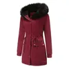 レディースダウンパーカーソリッドカラー秋の冬の暖かいコートジャケットアウトウェア毛皮の裏地付き女性フード付き濃厚な快適なオーバーコート特大2つの2つ