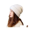 Bonnet/Crâne Caps Mode Street Beanie Chapeau Pour Femmes Chapeaux D'hiver Tricoté Fourrure De Lapin Sklies Chaud Bonnet Cap Femme Fille Drop Deliver Otqw3