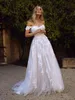 Abiti da sposa Boho New Country Sexy Backless Una linea con spalle scoperte Appliqued Tulle Abiti da sposa lunghi estivi Bohemian Bm1 Ppliqued Ppliqued Ppliqued ppliqued