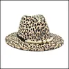 قبعات واسعة الحافة الأزياء الرجعية الفهد طباعة اللؤلؤ الجاز أعلى قبعة الشتاء تقليد الصوف السيدات متعددة الاستخدامات فيدورا بنما 3608 Q2 Drop de DH0KL