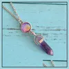 Arts And Crafts Hexagonal Crystal Pink Purple Quartz Natural Stone Pendant Chakra Fish Scale Druzy Drusy Necklace With 50Cm Stainles Dhbso