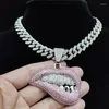 Подвесные ожерелья хип -хоп кусочек губ ожерелье с 13 мм хрустальной кубинской цепь заморожена, модные украшения моды для мужчин