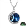 Pendant Necklaces Glow In The Dark Neba Galaxy For Wome Men Rotable Double Sided Universe Planet Glass Chains Fashion Jewelry Drop D Otau6