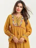 Ethnische Kleidung Stickerei Muslim Abaya Kleid Frauen Elegante Eid Maxi Marokkanische Plissee Kleider Flare Ärmel Nahen Osten Islam Kleidung