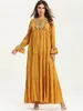 Ethnic Clothing Embroidery Muslim Abaya Dress Women Elegant Eid Maxi Moroccan Pleated Dresses Flare Sleeve Middle East Islam Clothes