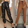 Frauen Hosen Frühling Herbst Hohe Taille PU Leder Capris Mode Damen Club Straße Casual Hosen Schwarz Braun