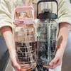Butelki z wodą 2L 64 uncji butelka ze słomkami dziewczynki duże przenośne turystyczne sporty fitness Puchar Suma zimnego czasu SS0124