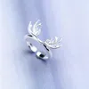 Bröllopsringar Simple Crystal Elk Antlers Justerbar ringhjort Horn Silverfärg för kvinnliga smycken gåva Non Fading Joyas de Plata