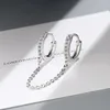 Hoop Earrings 925 Sterling Silver White Zircon Double Circle Chain For Women Ear Bone Cuff Buckle Cartilage Huggie