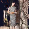 Ethnische Kleidung Frauen Schlank Cheongsam Sexy Split Qipao Mandarin Kragen Chinesisches Kleid Kurzarm Abendkleider Weibliche Elegante Party M-4XL