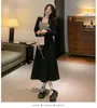 Casual Dresses Autumn Fashion Elegant Party Long Sleeve Elastic midja Bodycon Dress Women Loose Stripe Patchwork Black Vestidos