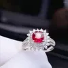 Pierścienie klastra H813 Naturalne 1.04CT Red Ruby Ring Diamonds Biżuteria rocznica For Women's Fine