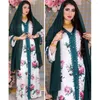 Ethnische Kleidung weißer Blumendruck Hijab Abayas Frauen islamische Langarm Dubai Kaftan Robe sexy V-Ausschnitt Maxi Kleid Eid Mubarak Kleidung