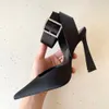 11mm silk Stiletto dress shoes Evening shoes Rhinestone buckle Ornament plain Toes super high women Slingbacks Luxury Designers Ankle Strap Sandals with box