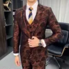 Erkek Suit Blazers Ternos Maskulinos İnce Fit Vintage Erkek Çiçekler Basılı Erkekler 3 Parçalı Set Süslü Kostüm Homme Taille 4xl