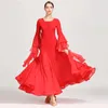 Stage Wear 2023 Red Ballroom Dance Dress Flare Mouwen Big Swing Dresses Women Waltz Tango Performance/Practice Costumes