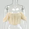 Women's Blouses Boning Corset Tops Women Sexy Off Shoulder Push Up Padded Summer Beige Single-breasted Mesh Blusas Pink Bustier