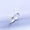 Wedding Rings Simple Crystal Elk Antlers Adjustable Ring Deer Horn Silver Color For Women Jewelry Gift Non Fading Joyas De Plata