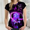 Kvinnors T-skjortor Kvinnor Fashion Love Rose Print T-shirts Summer Short Sleeve Y2K Topps High Street Tee 3xl Large Size Clothing Loose T-shirt