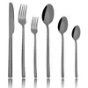 أدوات المائدة مجموعات أسود من الفولاذ المقاوم للصدأ مجموعة سكين الحلوى شوكة شاي ملعقة ملعقة المائدة مرآة المطبخ المطبخ أدوات فضية