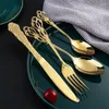 Dinnerware Sets 24pcs Gold Royal Tableware Set Stainless Steel Western Cutlery Beef Knife Dessert Fork Tea Spoon Dishwasher Safe