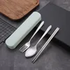 Set di stoviglie 3 pezzi Set di posate Set da tavola Utensili da tavola Cucchiaio forchetta in acciaio inox Bacchette Paglia con custodia Articoli da cucina