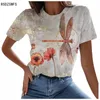 Women's T Shirts Ladies Fashion Round Neck Short Sleeve 3D Printing Elegant And Dazzling Dragonfly Series Summer Street Trend