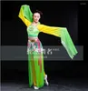 Stage Wear (0140) Vêtements de danse classique chinoise Hanfu Costume ancien Costume de fée Ensemble jaune vert manches longues vol d'eau