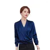 Dames blouses mode blauwe shirts dames dames lange mouw dameskantoor tops losse vrouwelijke buitenverklaring casual kleding lente herfst s-4xl