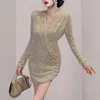 Vestidos casuais 2023 Spring Fashion Light Luxo Vestido em Vestido de Celebridade Vemente Hip Hip Wrap elegante