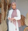 Etnische kleding mode bubbel chiffon sjaal vaste kleur long soft wrap moslim dames sjaal sjaals femme kralen parels hijabs tassel