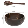 그릇 자연 코코넛 쉘 그릇 스푼 세트 과일 샐러드 쌀 국수 수프 나무 컨테이너 주방웨어 테이블웨어