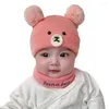 Berretti 2 pz/set Chic Cartoon Bear Super Soft Neonati Cappello Scaldacollo Autunno Inverno Neonate Ragazzi Bambini Beanie Cap Sciarpa Kit