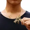 سلاسل Iced Out Bling Cz Zircon Bee Prendants Strendantes for Women Men Hip Hop Jewelry Gold Silver Color Long Chain Necklace Giftchains