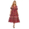 Ethnic Clothing Vintage Women Floral Print Long Dress Bohemian Summer Casual Muslim Abayas Arabic Jilbab Middle East Dubai Ramadan Turkey