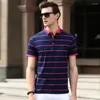 Men's T -skjortor 2023 Spring Summer Shirt Men mode Cotton Short - ärm Slim Stretch Vintage Tee Strip Tshirt för