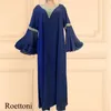 Etnische kleding chiffon moslim kaftan abaya maxi geborduurd Midden -oosten dubai kalkoen dames lange jurk met sjaalgebed uit het afblazen prom