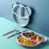 Bowls Baby Dinnerware Anti- Wheat Straw Training Plate Cartoon Bear Kids Dishes Bowl Spoon Fork Feeding Tableware Set