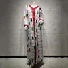 Etnische kleding Vrouwen Print Eid Mubarak Abaya Moslim Kaftan Robe met lange mouwen