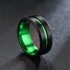 Anéis de casamento Moda de 8 mm de aço de titânio preto para homens groove azul chanfrado borda aço inoxidável jóias de jóias por atacado