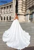 Simple Sexy V Neck A Line Wedding Dresses With Crystals Beaded Belt Modest White Satin Backless Bridal Gowns Court Train Plus Size Robes de Mariee For Brides CL1720