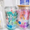 US Stock 16oz Double Wall Sublimation Glass Tumblers Mugs Can Snow Globe Beer Single Frosted Drinking Glasses with Bamboo Lid and Reusable Straw Custom Gift tt0124