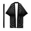 Vêtements ethniques Hommes Long Kimono Japonais Cardigan Samouraï Costume Illusion Optique Motif Chemise Yukata Veste