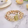 Strand Beaded Strands GuaiGuai Jewelry Natural Pearl Cultured 3Rows 12-13mm Champagne Coin BraceletBeaded Rodn22